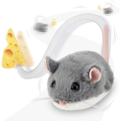 Migipaws Interactive MigiMouse Cat Toy 360° Rolling & Spin with Mesh Plastic Tail for Indoor Cats Smart Motion Sensor, Realistic Squeak, Rechargeable Plush Kitten Toy(Grey) - New