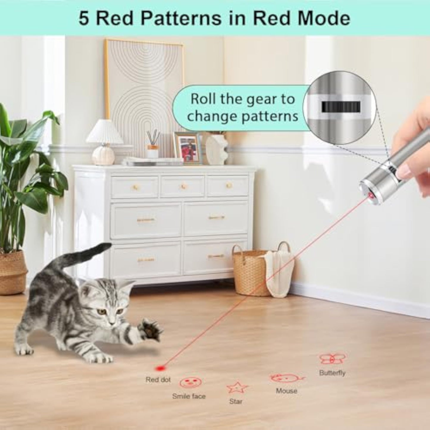 TBTeek Cat Toys, Rechargeable, 3 Light Modes & 5 Fun Patterns, Portable Interactive Kitten Pet Dog Cat Mouse Toy for Fun Chase Play Exercise - New