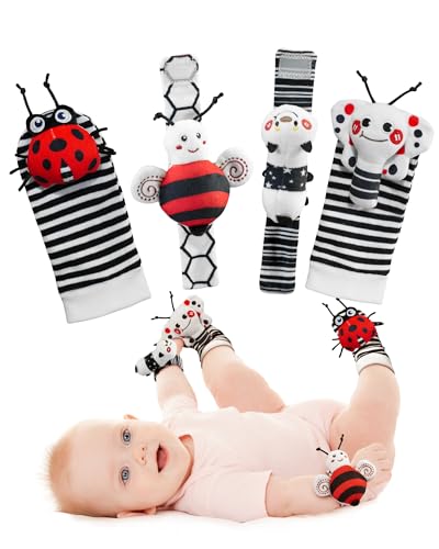 Infinno High Contrast Baby Toys Infant Rattle Socks and Wristband Set, Ideal Baby Sensery Toy Gifts for Newborn 0-12 Months, Perpect Black and White Toys for Boys and Girls As Baby Shower Gifts - New