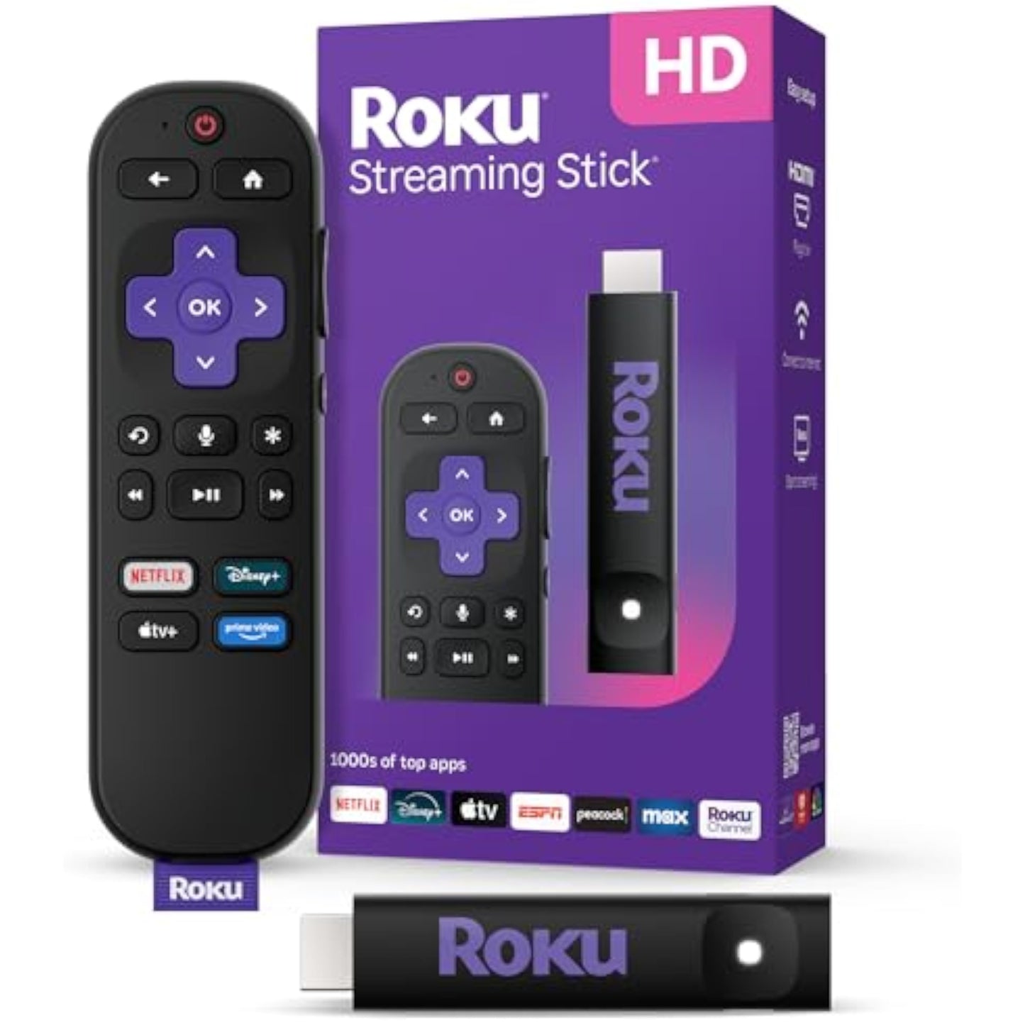 Roku Streaming Stick HD — HD Streaming Device for TV with Roku Voice Remote, Free & Live TV - New