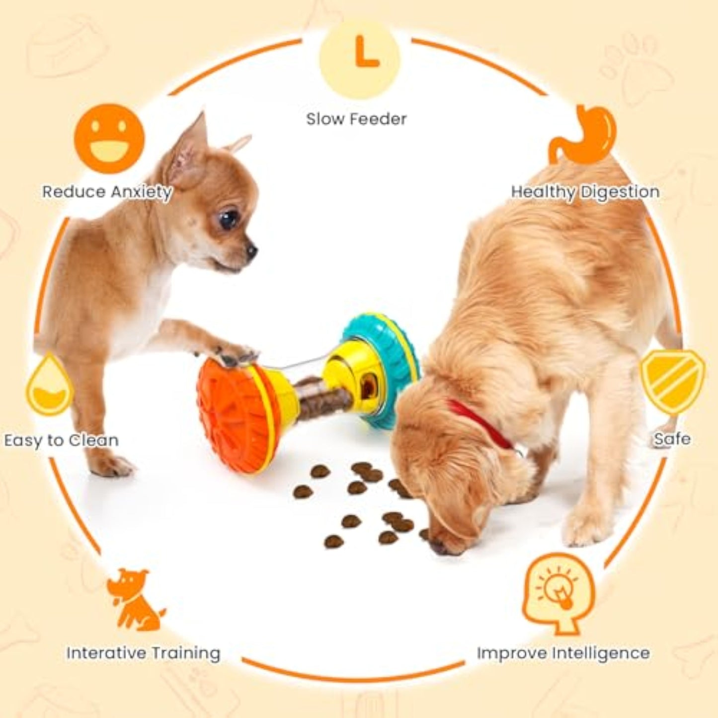 BoYoYo Interactive Dog Toys, Dog Puzzle Toys for Smart, Dog Enrichment Toy to Keep Them Busy, Treat Dispensing Toy Slow Puzzles Feeder, Yellow - New