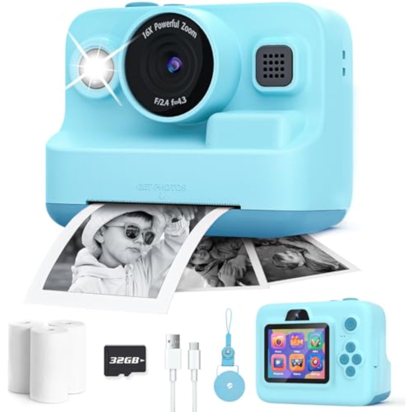 Dylanto Kids Camera Instant Print,1080P Kids Instant Cameras that Print Photos,Christmas Birthday Gifts for Girls Age 3-12,Portable Toy for 3 4 5 6 7 8 9 10 Year Old Girls Boys-Blue - New