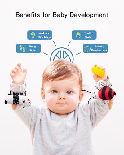 Infinno High Contrast Baby Toys Infant Rattle Socks and Wristband Set, Ideal Baby Sensery Toy Gifts for Newborn 0-12 Months, Perpect Black and White Toys for Boys and Girls As Baby Shower Gifts - New
