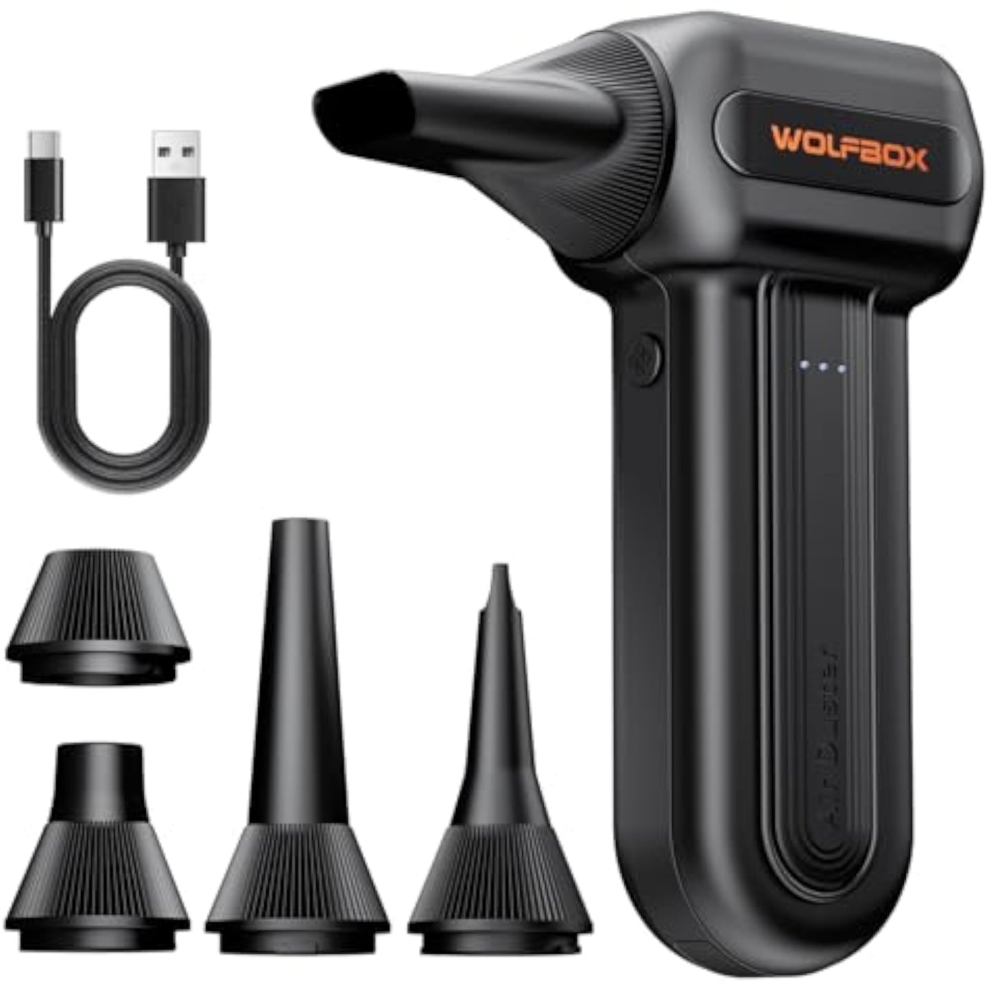 WOLFBOX MF60&MF70 Compressed Air Duster-110000RPM Super Power Electric Air Duster, 3-Speed Adjustable Rechargeable Cordless Air Blower with Fast Charging for PC Keyboard Cleaning, Car, Home (Black) - New