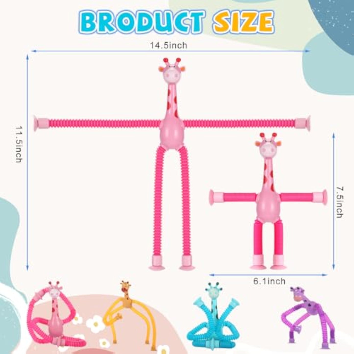 XONTEUS 4 Pcs Pop Tubes Giraffe Travel Airplane Road Trip Car Activities Essential ,Telescopic Suction Cup Sensory Fidget Toys,Screen-Free Activity for Boy & Girl , Stocking Stuffers for Kids - New