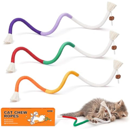Potaroma Cat Toys Chew Ropes 3Pcs with Refillable Natural Catnip, Safe Teeth Cleaning Toy for Indoor Kittens, Interactive Cat Nip Kitty Toys for All Breeds 19.5 Inches - New