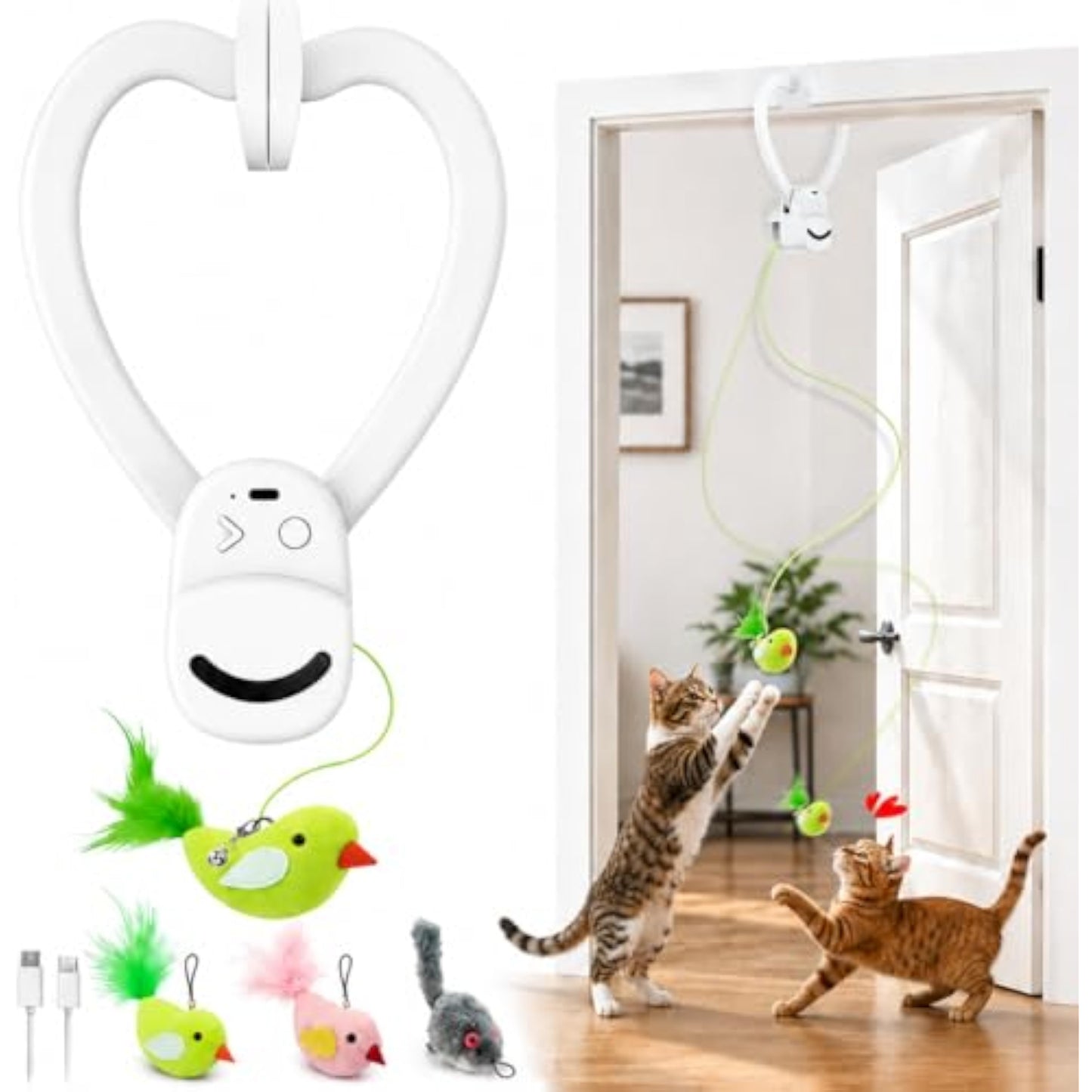 Interactive Cat Toys for Indoor Cats: Automatic Flying Bird Feather Wand Chase Exercise Enrichment Stimulation, USB Rechargeable Durable Safe Hanging Toy for Bored Kittens Adult Multi Cat Households - New