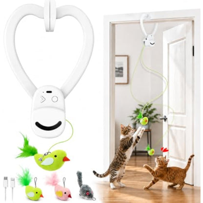 Interactive Cat Toys for Indoor Cats: Automatic Flying Bird Feather Wand Chase Exercise Enrichment Stimulation, USB Rechargeable Durable Safe Hanging Toy for Bored Kittens Adult Multi Cat Households - New