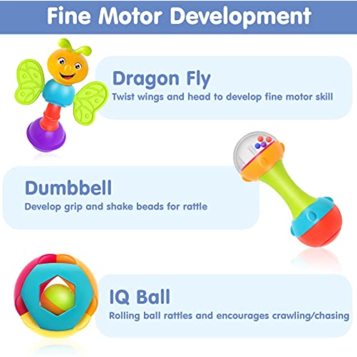 iPlay, iLearn 10pcs Baby Rattles Toys Set, Infant Grab Shake Rattle, Easy Hold Sensory Teether, Babies Development Learning Music Toy, Newborn Shower Birthday Gift 1 2 3 4 5 6 7 9 10 12 Month Boy Girl - New