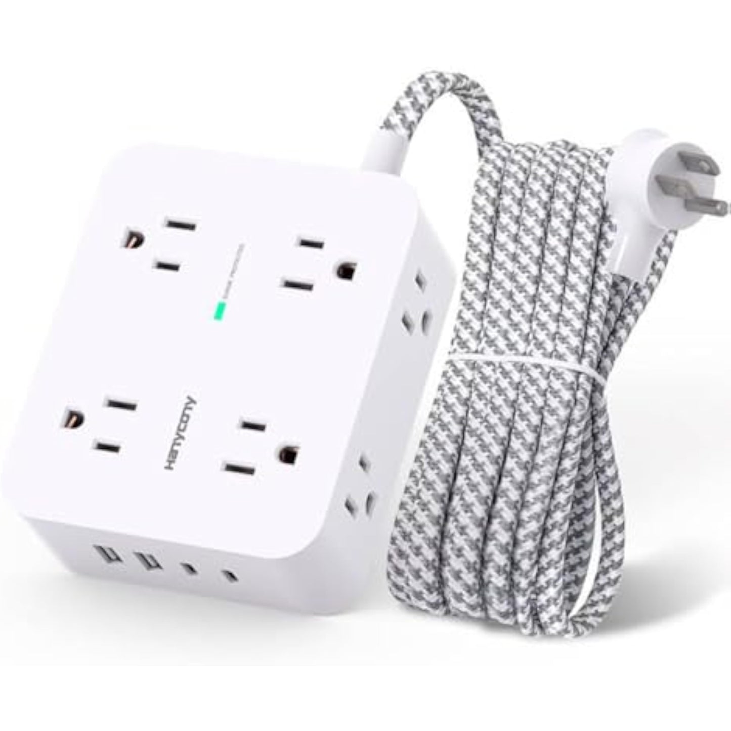 Surge Protector Power Strip - HANYCONY 8 Outlets 4 USB (2 USB C) Charging Ports, Multi Plug Outlet Extender, 5Ft Braided Extension Cord, Flat Plug Wall Mount Desk Charging Station for Home Office ETL - New