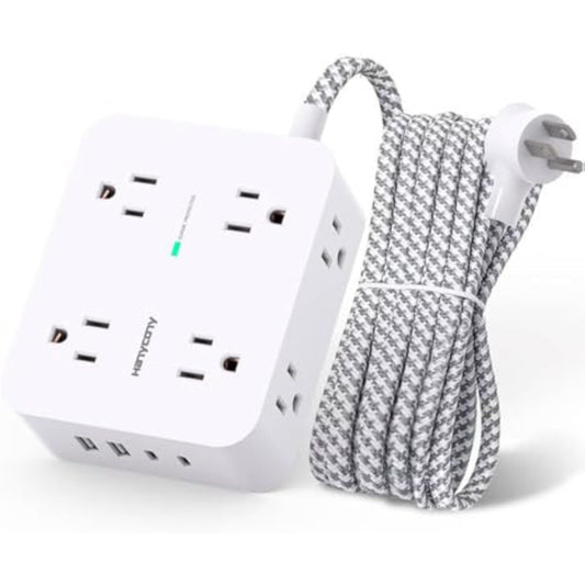 Surge Protector Power Strip - HANYCONY 8 Outlets 4 USB (2 USB C) Charging Ports, Multi Plug Outlet Extender, 5Ft Braided Extension Cord, Flat Plug Wall Mount Desk Charging Station for Home Office ETL - New