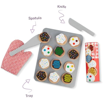 Melissa & Doug Slice & Bake Cookie Set with Wooden Play Food, Colorful Toppings & Play Kitchen Accessories, Preschool Learning Toys for Girls & Boys 3+ - New