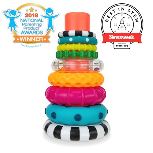 Sassy Stacks of Circles Stacking Ring STEM Learning Toy, Age 6+ Months, Multi, 9 Piece Set - New