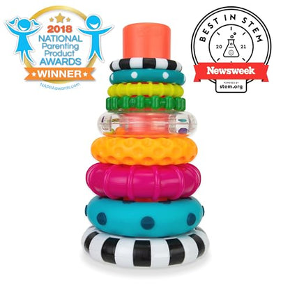 Sassy Stacks of Circles Stacking Ring STEM Learning Toy, Age 6+ Months, Multi, 9 Piece Set - New