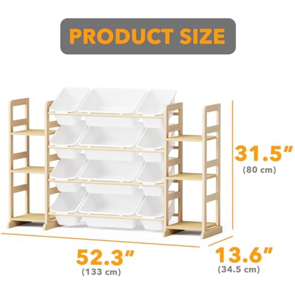 SpaceAid Toy Storage Organizer with 6 Shelves and 12 Bins, Bookshelf/Bookcase, Kids Bin Shelf, Toys Box for Playroom Organization for Bedroom & Room Decor, White, 52.3" W - New