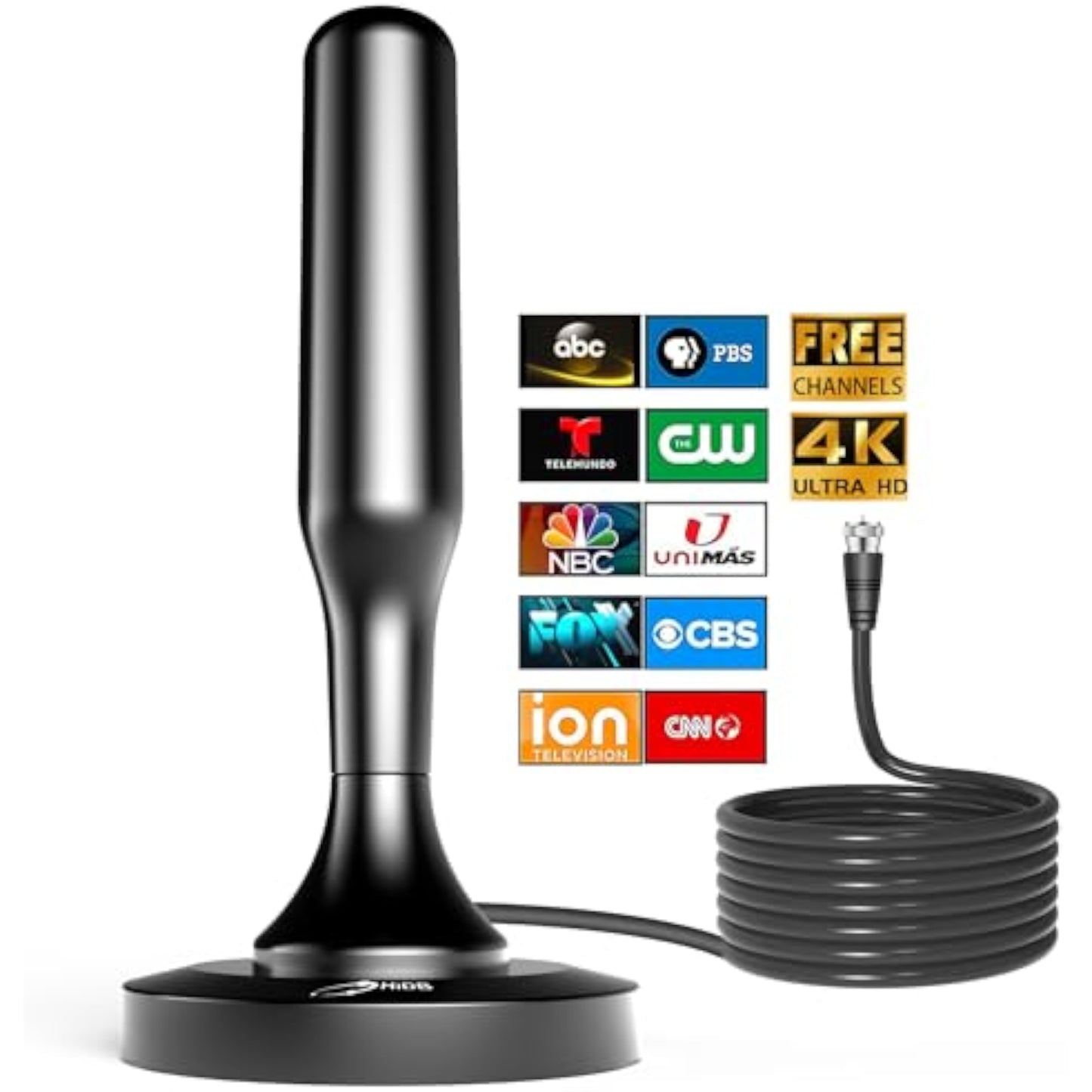 HIDB TV Antenna for Smart TV Indoor, Digital Indoor TV Antenna for Local Channels with Strong Magnetic Base, Easy Installation, Long Range Reception, 4K HD 1080P, 10ft Cables - New