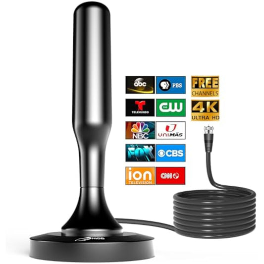 HIDB TV Antenna for Smart TV Indoor, Digital Indoor TV Antenna for Local Channels with Strong Magnetic Base, Easy Installation, Long Range Reception, 4K HD 1080P, 10ft Cables - New