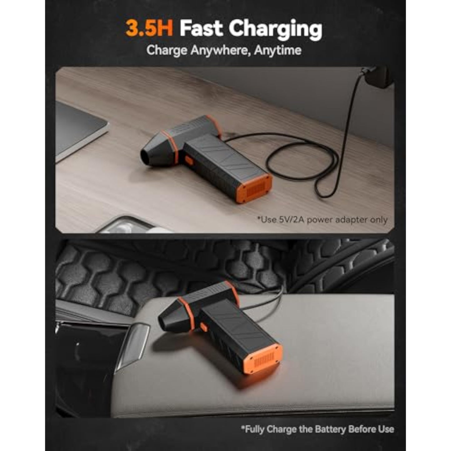 WOLFBOX MegaFlow 50 Compressed Air Duster-110000RPM Super Power Electric Air Duster, 3-Gear Adjustable Mini Blower with Fast Charging, Dust Blower for Computer, Keyboard, House, Outdoor and Car - New