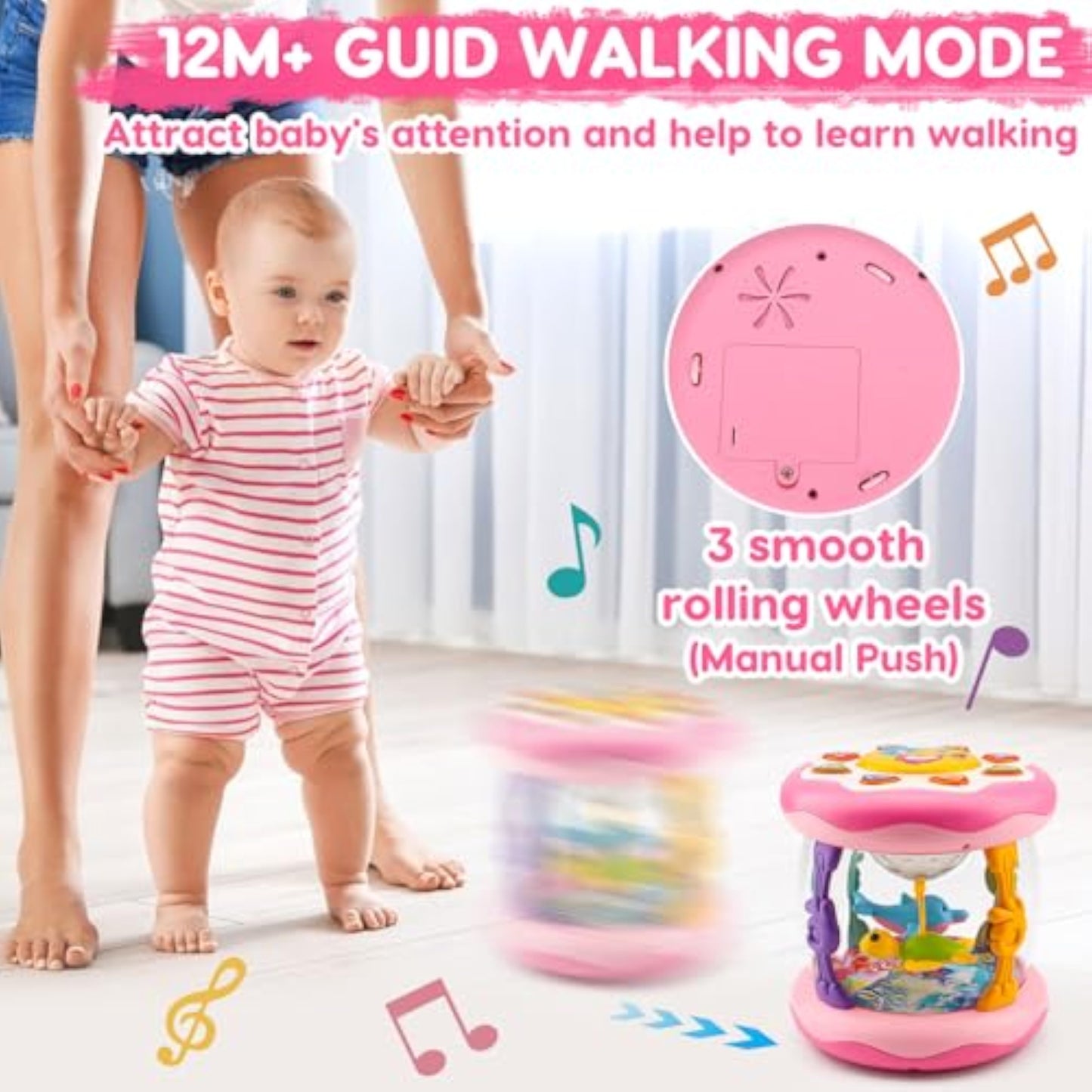 Baby Girl Toys 0-6 Months Ocean Projector Rotating Musical Light Up Tummy Time Toy Infant 0-3 4 5 6 7 8 9 Months Aquarium Crawling Toys Babies 6-12 Month Girls 1 Year Old Birthday Newborn Shower Gifts - New