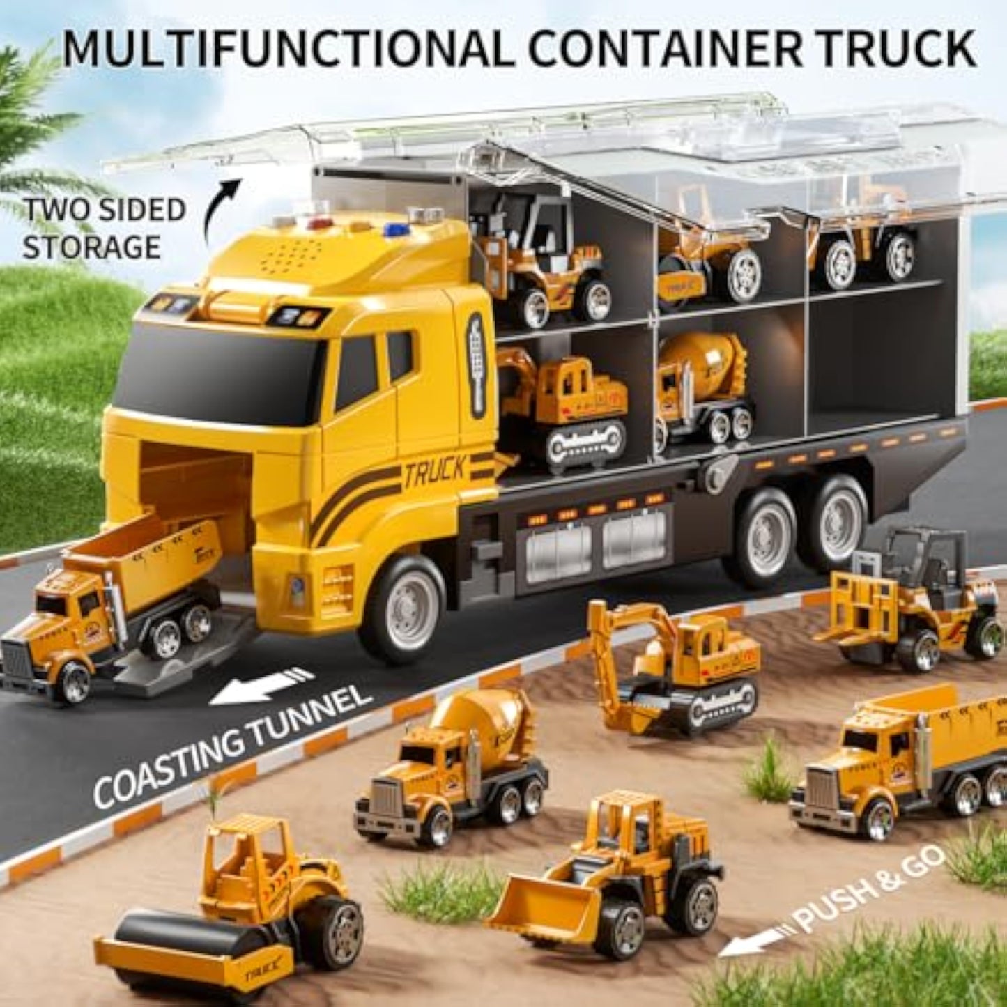 NIPLOOOW Toddler Boys Construction Truck Vehicle Toy Set with Play Mat and Die-Cast Toy Car, Transport Carrier Truck for Kids 3-5, Birthday Gifts Toys for 3-8 Year Old Boys - New