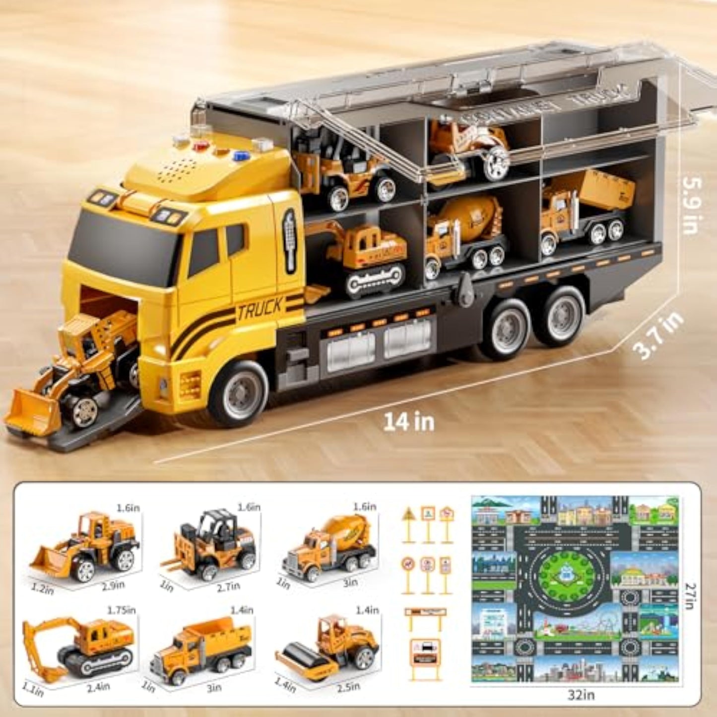 NIPLOOOW Toddler Boys Construction Truck Vehicle Toy Set with Play Mat and Die-Cast Toy Car, Transport Carrier Truck for Kids 3-5, Birthday Gifts Toys for 3-8 Year Old Boys - New