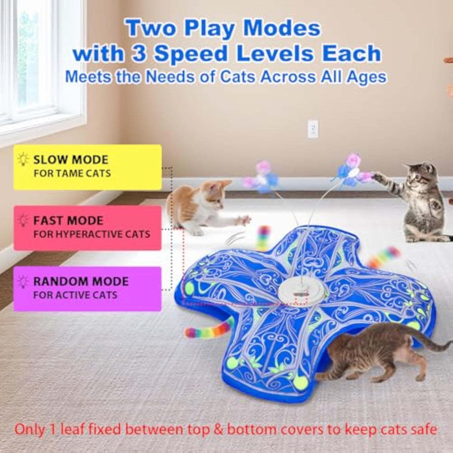 Interactive Cat Toys for Indoor Cats,[Newly Upgraded] Rechargeable Touch Activated Hide and Seek Kitten Toys for Bored Indoor Adult Cats with Fluttering (Blue) - New