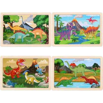 Wooden Puzzles Dinosaur Toys for Kids Ages 3-5, Set of 4 Packs with 20-Piece Wood Jigsaw Puzzles, Preschool Educational Brain Teaser Boards for Boys and Girls 3 4 5 6 Years Old - New
