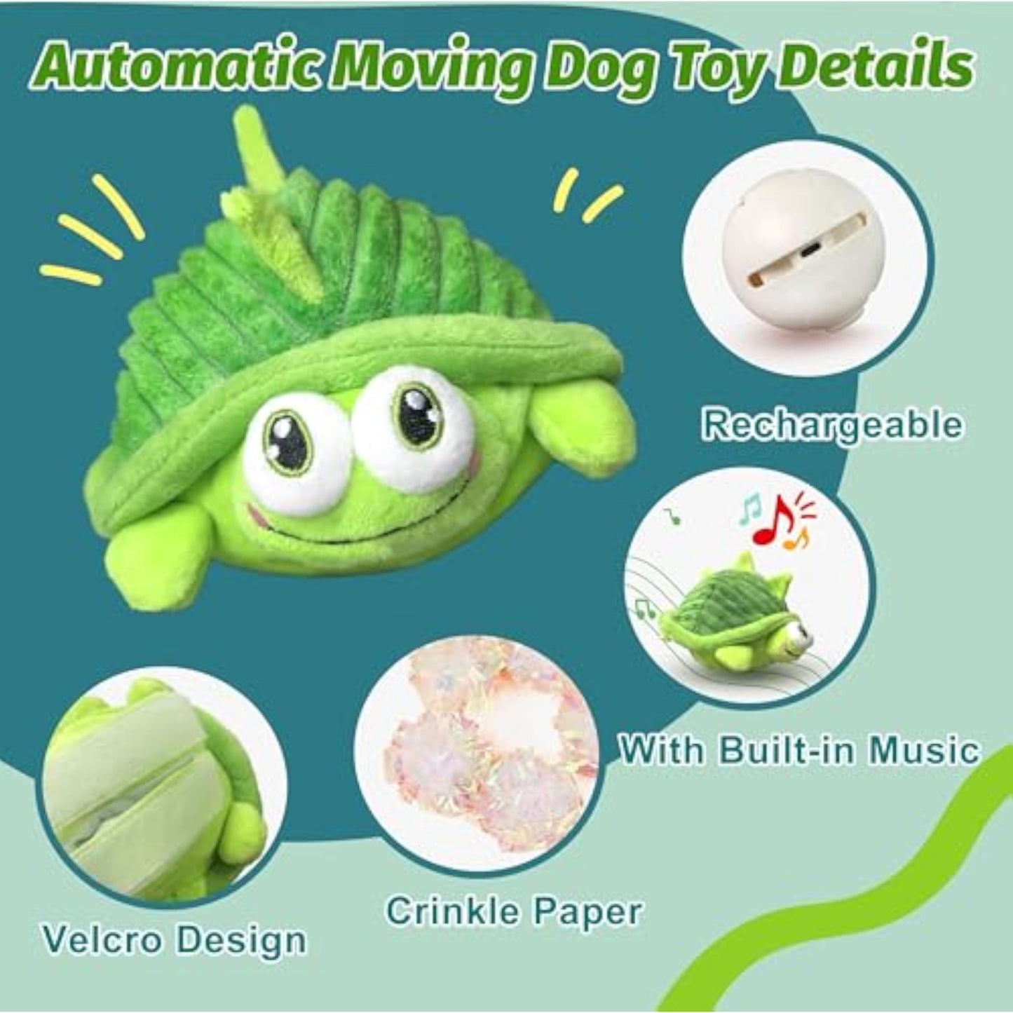 GUKCO Interactive Moving Dog Toys – Plush Chew Toy with Bouncing Ball, Music & Recording | Rechargeable Self-Play Toys for Small, Medium & Large Dogs to Keep Them Engaged (Turtle) - New
