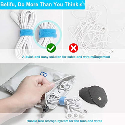 Belifu Dual Channel TENS EMS Unit 24 Modes Muscle Stimulator for Pain Relief Therapy, Electronic Pulse Massager Muscle Massager with 10 Pads, Dust-Proof Drawstring Storage Bag, Fastening Cable Ties - New