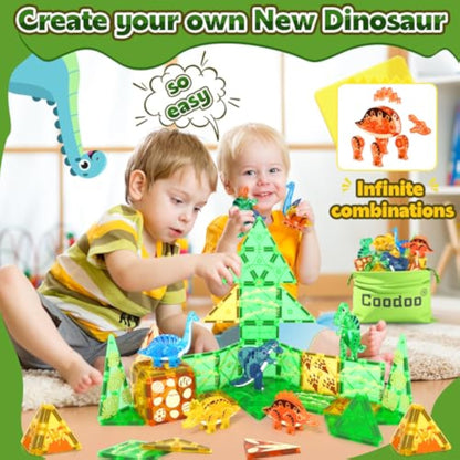 Coodoo Dinosaur Toys Magnetic Tiles 3D Movable Dinos for Kids 3-5 5-7 Toddler Outdoor Sensory Toys, STEM Educational Magnetic Blocks for 3+ Years Old Boys Girls Kids Toy - New