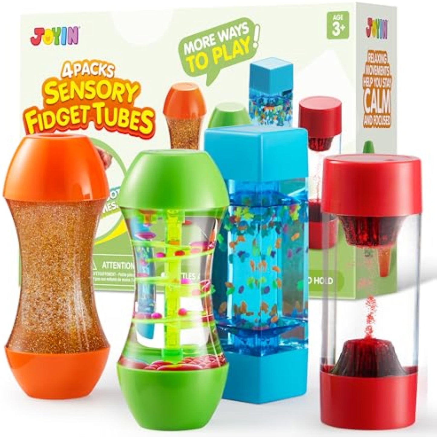 JOYIN 4-Pack Fidget Tubes for Kids, Sensory Tubes, Stress Relief Toy, Speech Therapy, Calming Toys for Children with Autism, Calm Down Corner Classroom Supplies, Back to School Gifts for Toddlers - New