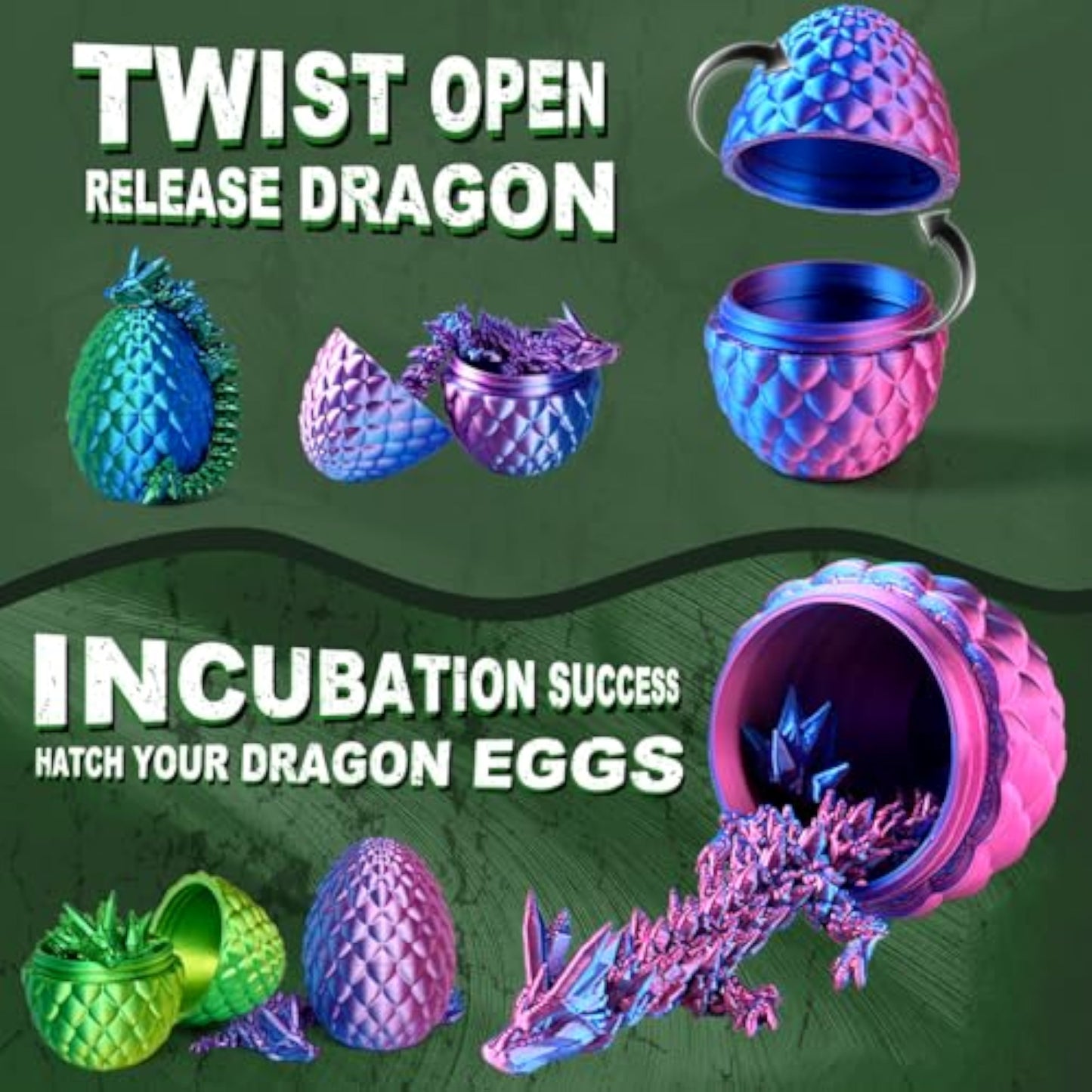 12PCS 3D Printed Dragon Eggs, Easter Basket Stuffers for Kids, Prefilled Easter Eggs with Dragon Fidget Toys, 3D Printed Animals Fidget Dinosaur Toys, Classroom Prizes Supplies for Boys Girls - New