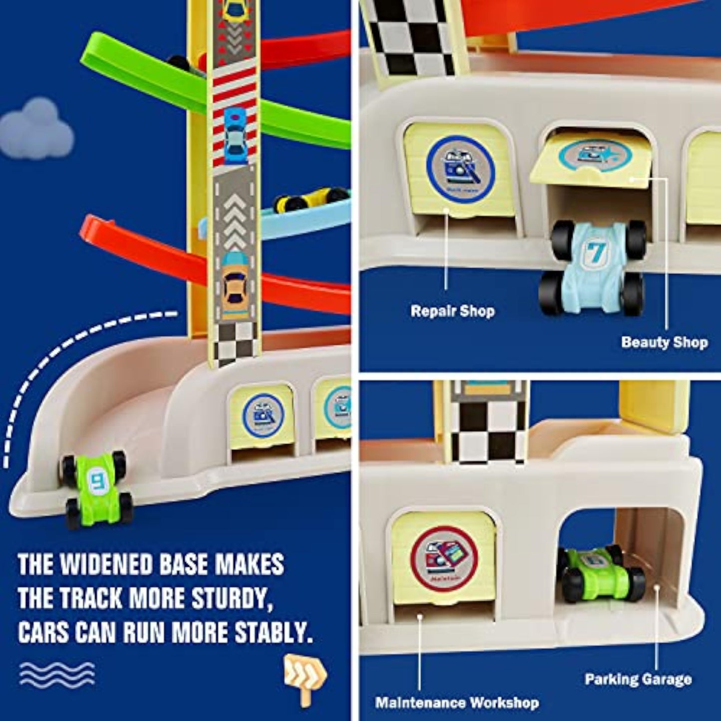 Montessori Toys for 2 3 Year Old Boys Toddlers, Car Ramp Toys with 6 Cars & Race Tracks, Garages and Parking Lots, Ramp Racer Toy Gift for Boys Girls Age 18 Months and Up, Multicolor - New