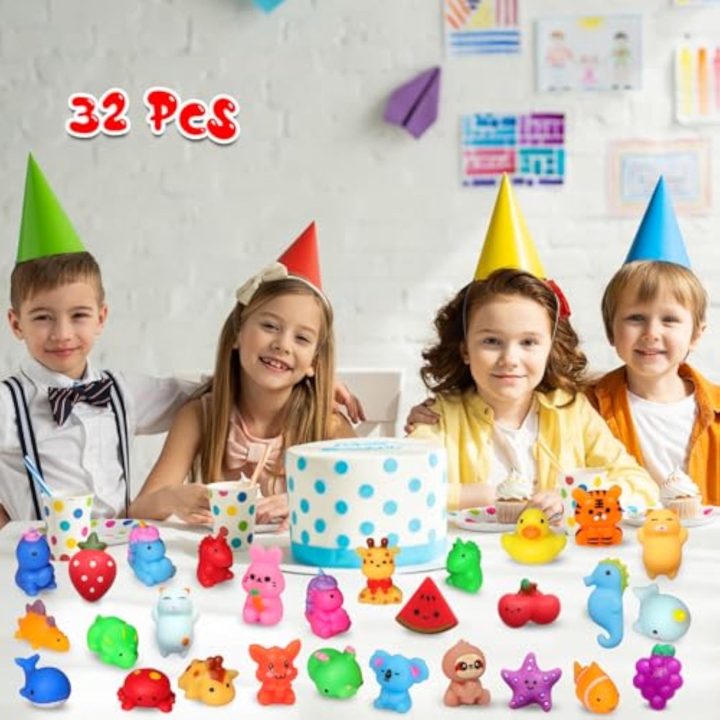 nobasco Squishies, 32 Pack Mochi Squishy Toys - Kawaii Cat Squishys Slow Rising Animals - Party Favors, Goodie Bag, Birthday Gifts, Mini Squishies Stress Reliever Toy - New
