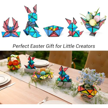TOSY Magnet Pyramid Stone - 1 Cube Transforms into 1 Billion Shapes (Bunny, Egg Basket, Flowers, Heart), Easter Birthday Gift, 12 pcs, 243 Magnets, Holographic Design, Puzzle/STEM Toy - New