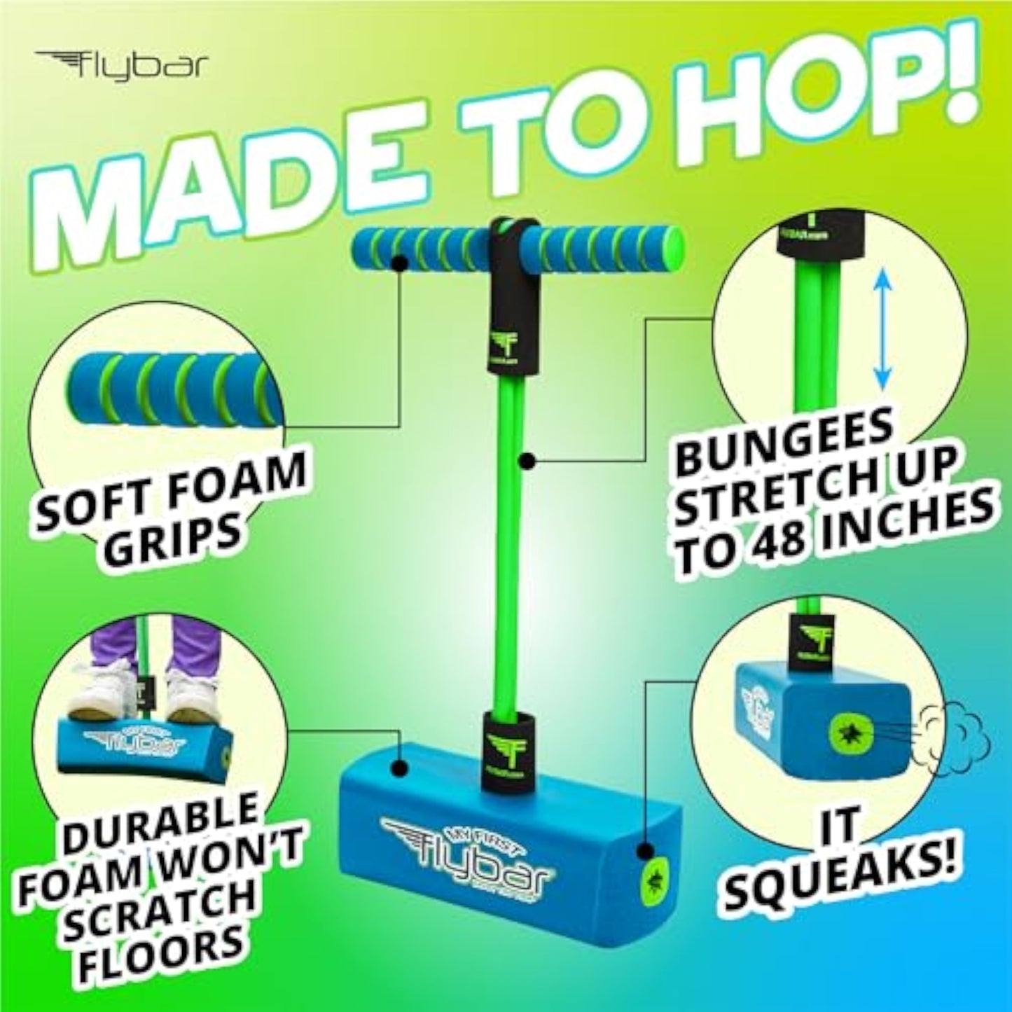 Flybar My First Foam Pogo Jumper for Kids Fun and Safe Pogo Stick for Toddlers, Durable Foam and Bungee Jumper for Ages 3 and up, Supports up to 250lbs - New