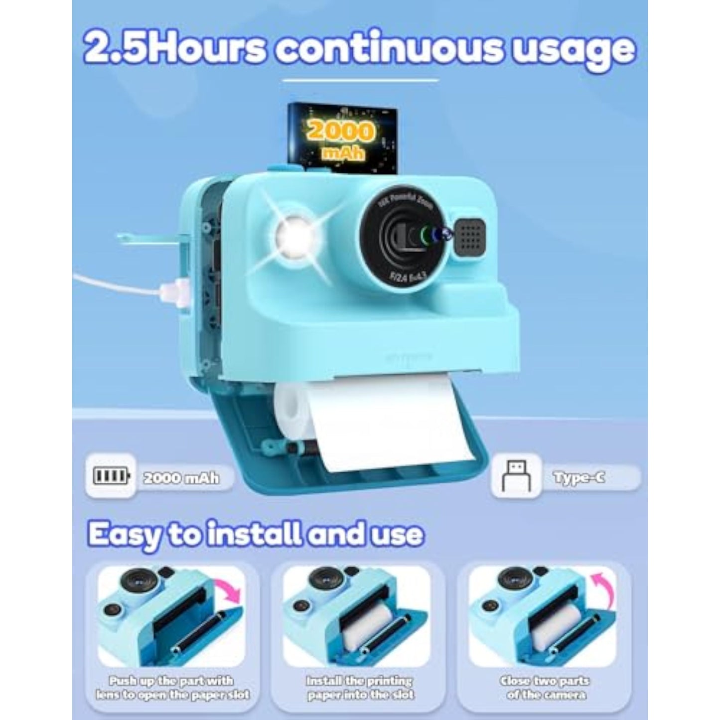 Dylanto Kids Camera Instant Print,1080P Kids Instant Cameras that Print Photos,Christmas Birthday Gifts for Girls Age 3-12,Portable Toy for 3 4 5 6 7 8 9 10 Year Old Girls Boys-Blue - New