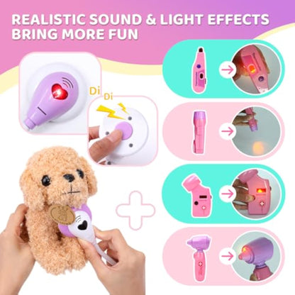 Meland Toy Doctor Kit for Girls, Pretend Play Toy Doctor Set with Dog , Carrying Bag, Stethoscope & Dress Up Costume Gift for Kids Toddlers Ages 3 4 5 6 Year Old for Role Play - New