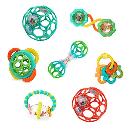 Bright Starts Soothers & Shakers 7pc Gift Set - BPA-Free Baby Rattles, Teethers and Stroller Toys, Unisex, Newborn+ - New