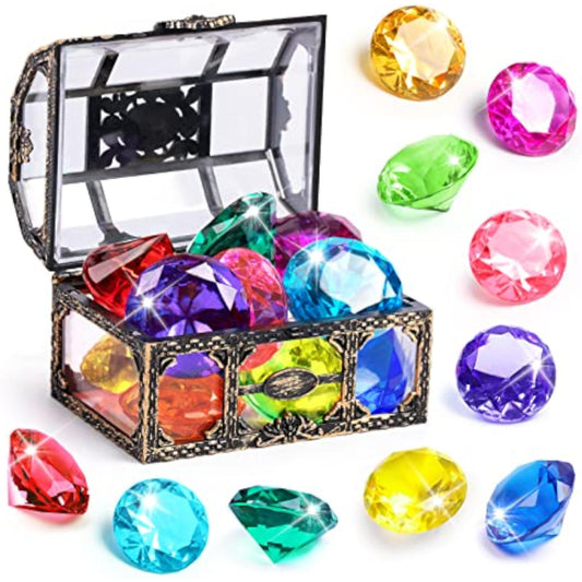 Diving Gem Pool Toy 10PCS DISHIO Big Colorful Diamond Diving Toy with Treasure Box Chest Pirate Pool Toys for Kids Toddlers Underwater Sinking Dive Gemstone for Swimming Bath Birthday Party Decoration - New