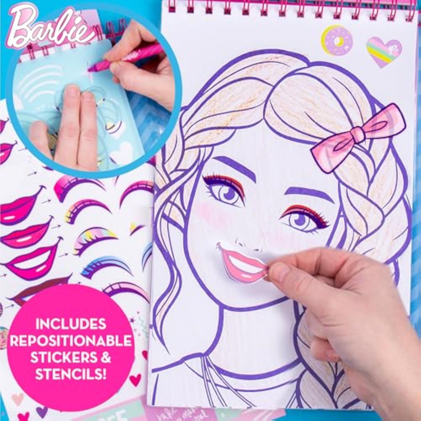 Horizon Group USA Barbie Magazine - Create Hair & Makeup Looks with 130+ Stencils, 180+ Stickers, Crayons & Pretend Makeup - New