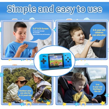 Handheld Game for Kids -Preloaded 220 Retro Video Games, Portable Gaming Player with Rechargeable Battery 3.0" LCD Screen, Mini Arcade Electronic Toy Gifts for Boys Girls (Blue) - New