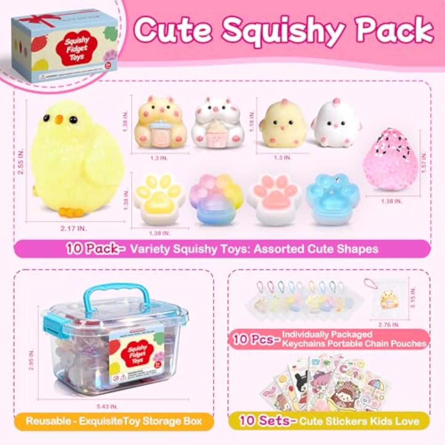 10 Pack Taba Squishy Toys kit with Toy Box & Cute Stickers, Kawaii taba Squishies Stress Relief Toys Party Favors for Kids 4-8 8-12, Squishy Fidget Toys for Kids , Birthday Gifts Toys for Girls 8-10 - New