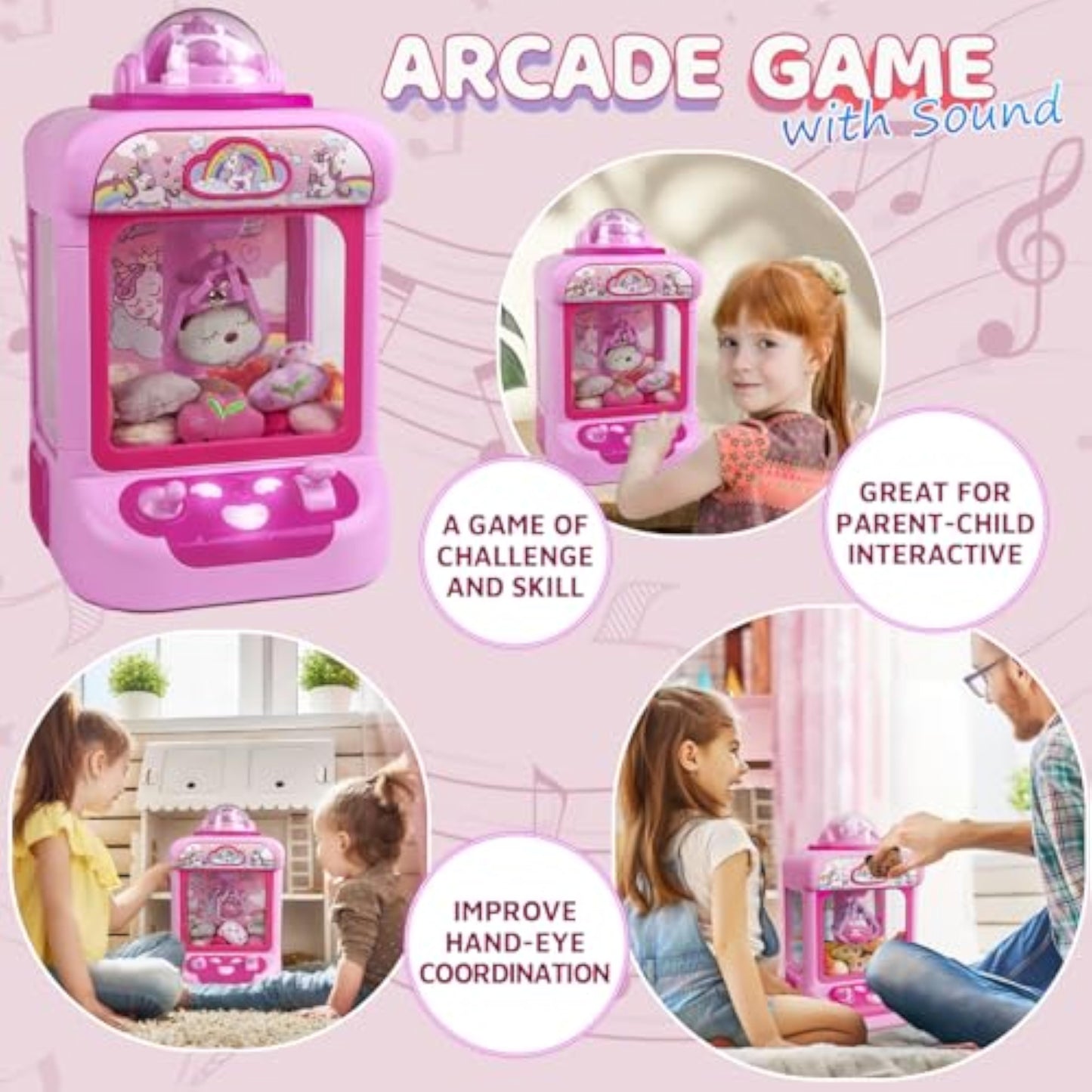 Marlrin Claw Machine for Kids, Mini Vending Machine Girls Unicorn Toys, Candy Grabber Prize Dispenser with Sound & 20 Mini Plush Toys, Electronic Arcade Game Indoor Toy for Home Party Birthday Gifts - New