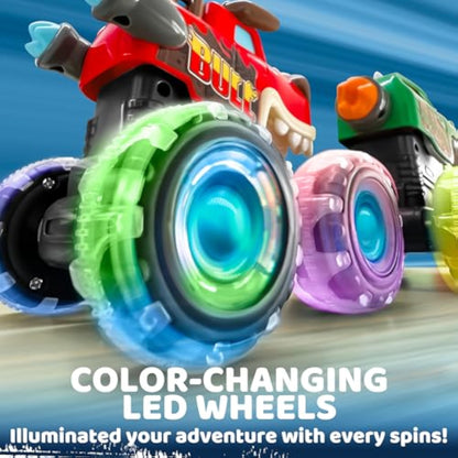 JOYIN 3 Pack Monster Truck Toy - Motion Activated Light Up Cars for Toddlers - Monster Glow Rover LED Wheels - Baby Boy Toys - Press and Go Dinosaur Trucks for Kids Boy Birthday Gifts - New
