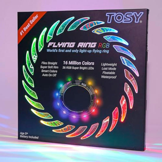 TOSY Flying Ring - 36 RGB Multicolor or 12 Monocolor LEDs, Super Bright, Lost Mode, Auto Light Up, Easter Basket Stuffers Gift for Kid/Teen/Boy/Girl, Safe, Waterproof, Pool/Beach/Camping Toy - New
