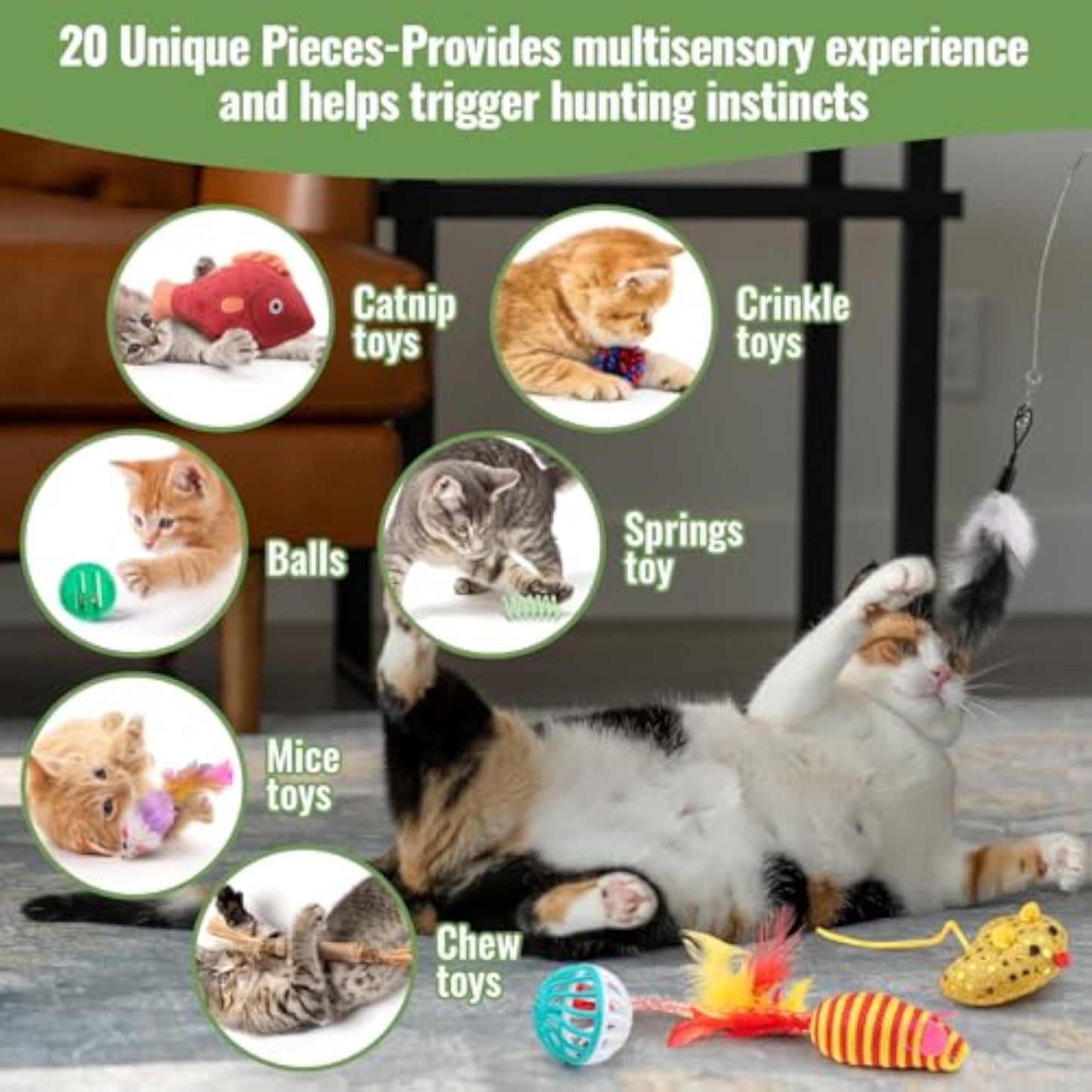 Fashion's Talk Cat Toys Variety Pack for Kitty 20 Pieces - New