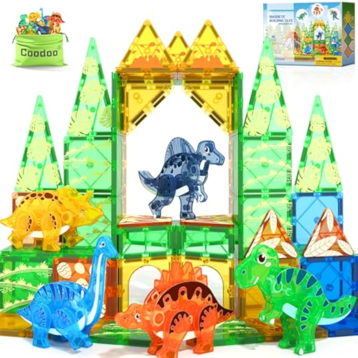 Coodoo Dinosaur Toys Magnetic Tiles 3D Movable Dinos for Kids 3-5 5-7 Toddler Outdoor Sensory Toys, STEM Educational Magnetic Blocks for 3+ Years Old Boys Girls Kids Toy - New