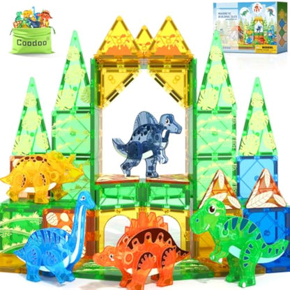 Coodoo Dinosaur Toys Magnetic Tiles 3D Movable Dinos for Kids 3-5 5-7 Toddler Outdoor Sensory Toys, STEM Educational Magnetic Blocks for 3+ Years Old Boys Girls Kids Toy - New