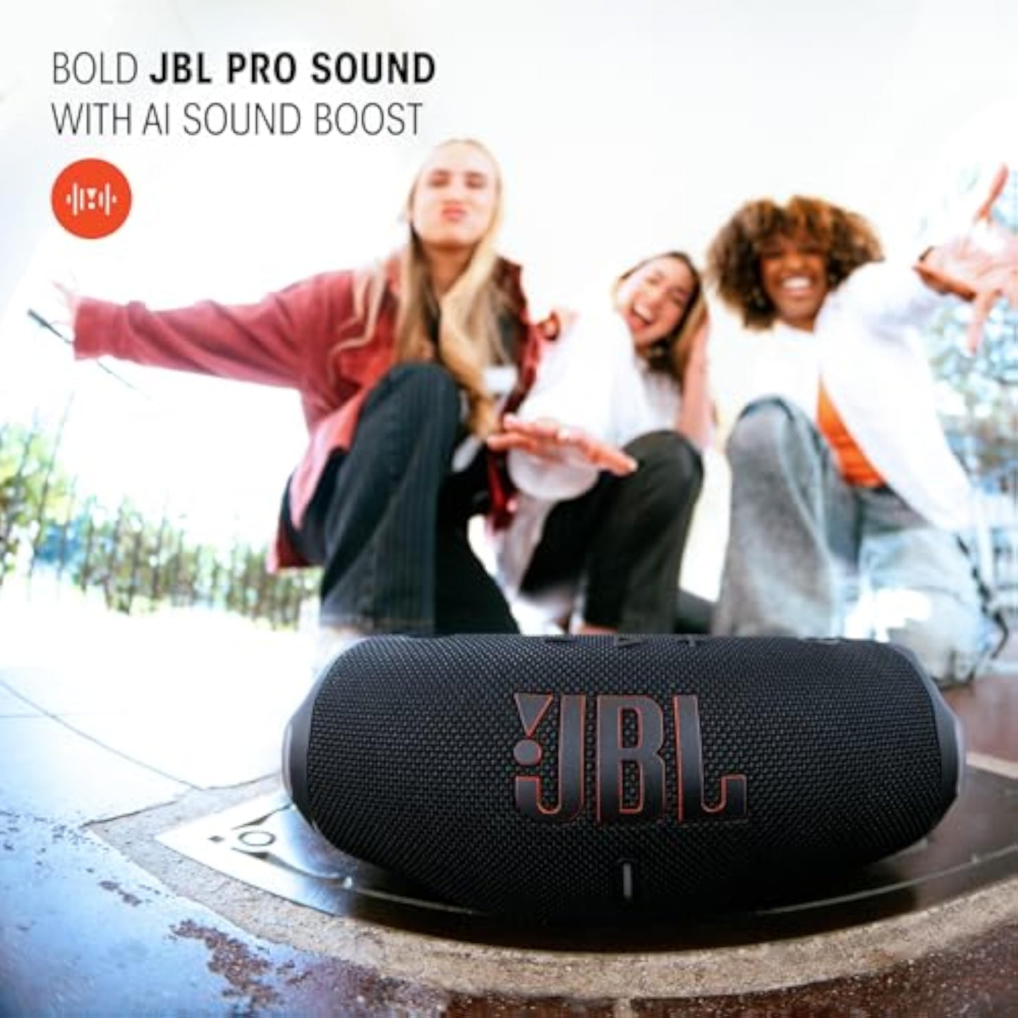 JBL Charge 6 - Portable Waterproof & Drop-Proof Bluetooth Speaker, Bold JBL Pro Sound with AI Sound Boost, 28Hrs of Playtime, Built-in powerbank & Comes with a Sturdy/Removable Carrying Strap (Black) - New